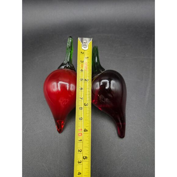 Hand Blown Art Glass Red Chili Peppers with Green Stem - Picture 4 of 4
